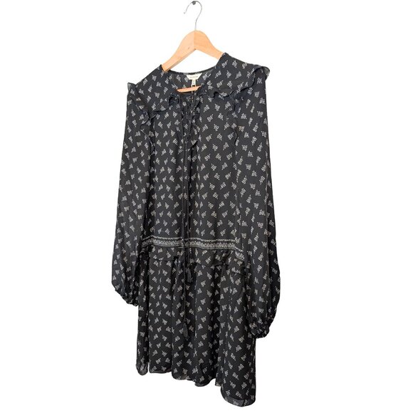 NWT Max Studio Womens Medium Midi Dress Black Long Sleeve Drop Waist Ruffle Trim - Picture 8 of 13